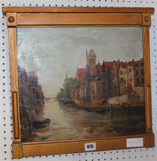 Oil on canvas Dutch barge scene